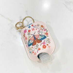 Studio Oh Hand Sanitizer Holder Pink Floral Moth Key Chain Key Ring New